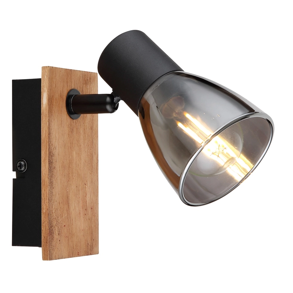 Lampe murale Claude noir avec bois