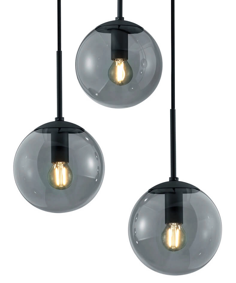 Lampe suspension Vide Balini noir avec verre fumé Trio 4017807468625