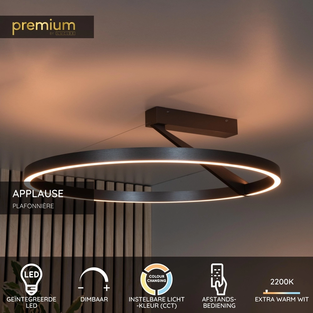 Lampe de plafond à design Applause Ø 60 cm - acier brossé - avec télécommande Premium by Lucide 5411212221803