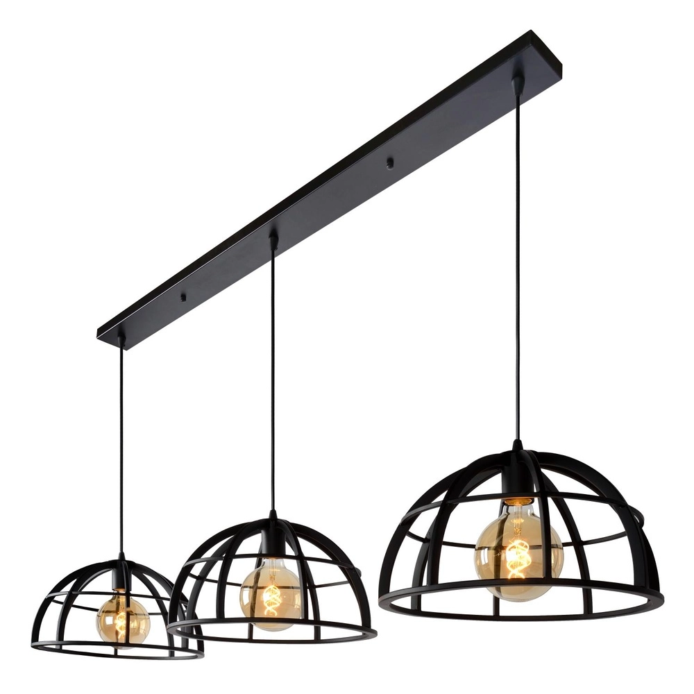 Lampe pendante à 3 lampes Dikra Industrial Black Lucide 5411212761026