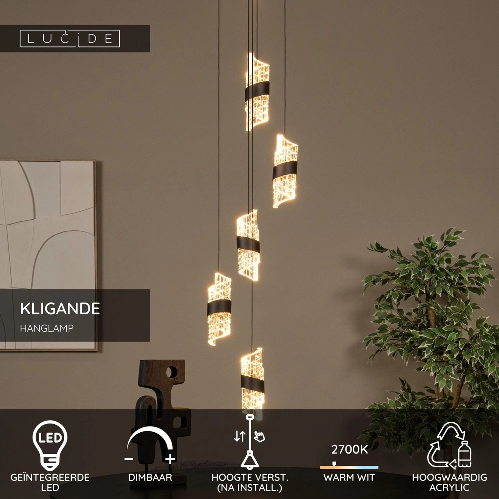 Lampe pendante de conception Kligande Projectile noire à 5 lumières Lucide 5411212134639