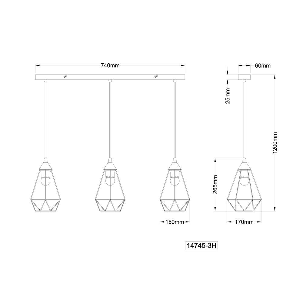 Lampe pendante à 3 lampes Zachary Noir Globo 9007371447909