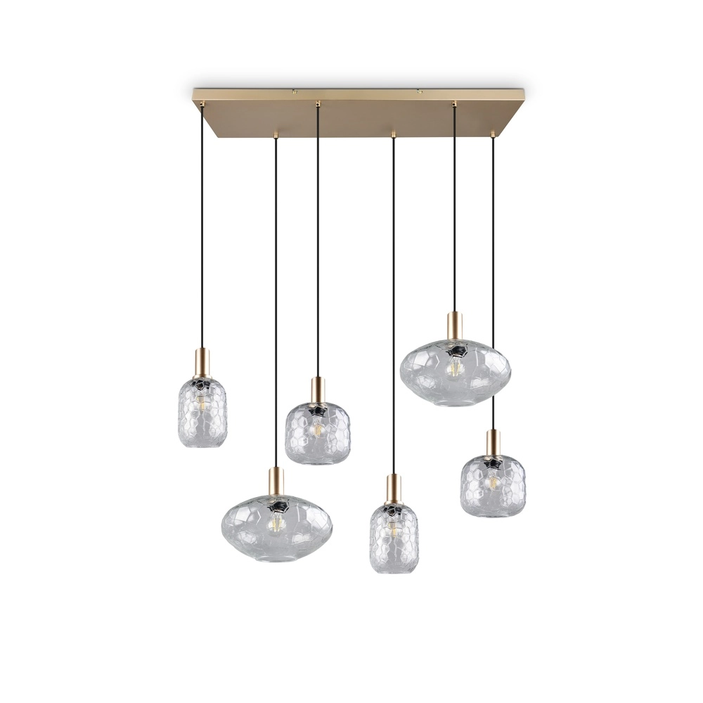 Lampe suspendue à 6 lampes Emelie Or avec verre fumé Trio 4017807702576