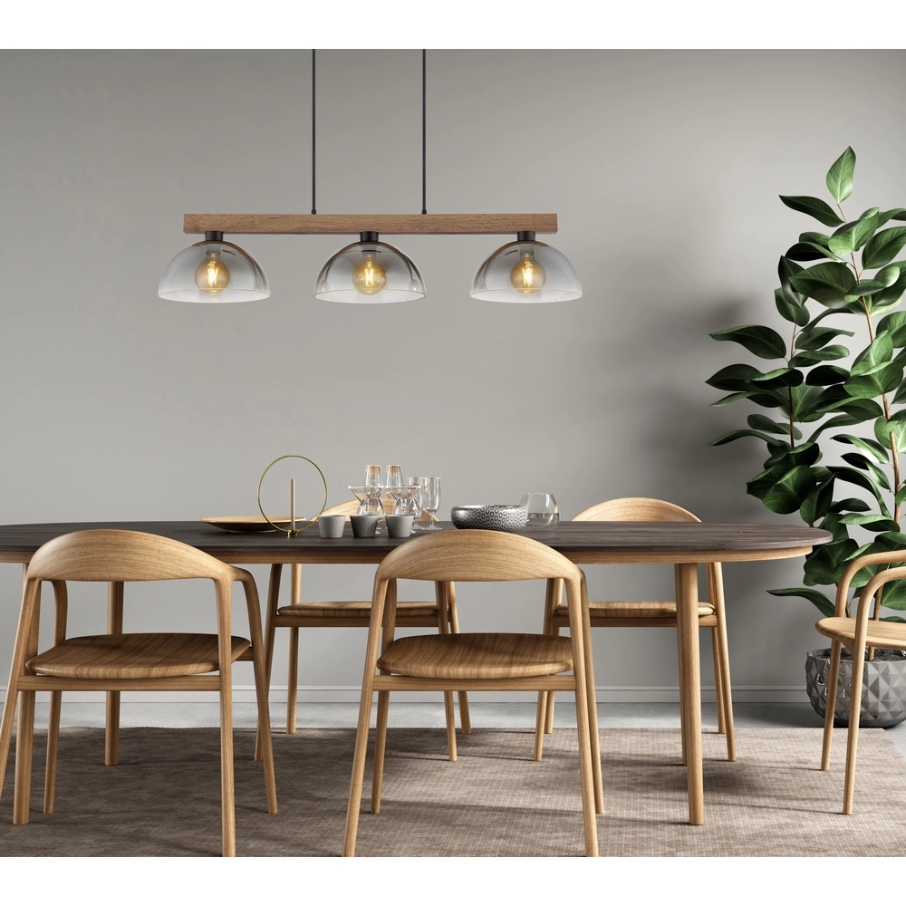 Lampe pendante de campagne Romy 3-noir clair avec bois Globo 9007371586356