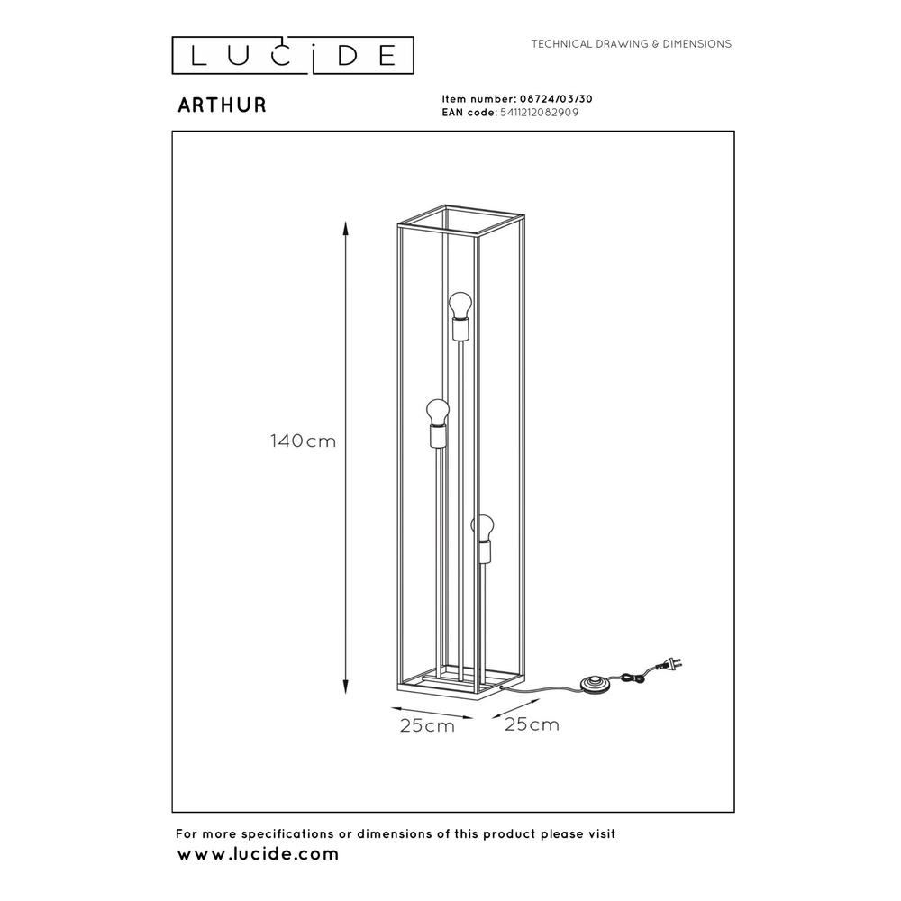 Lampe de pied Arthur Noir à 3 lumières Lucide 5411212082909