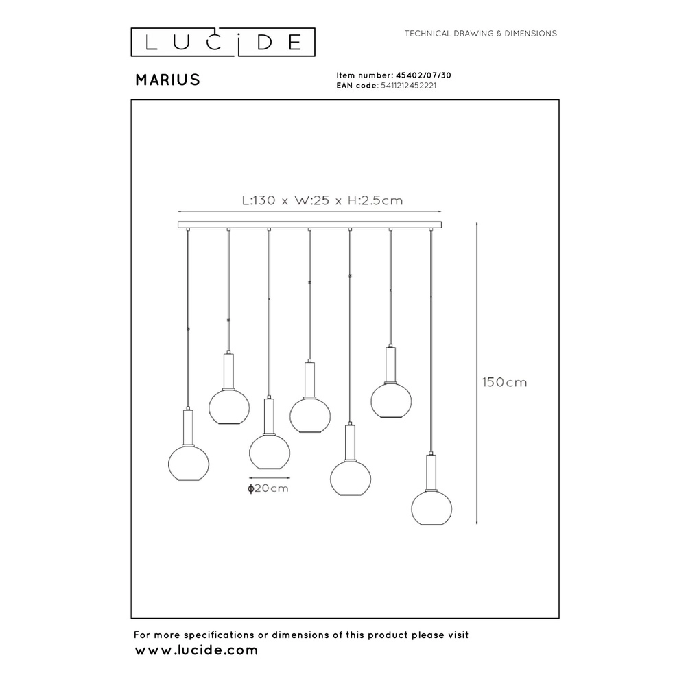 Lampe suspendue Marius Noir à 7 lumières Lucide 5411212452221