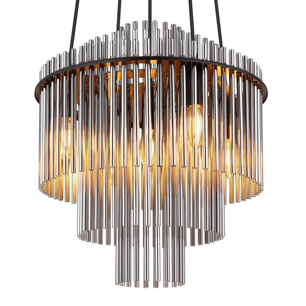 Lampe pendante Ø 40cm Gorley Noir avec tiges en verre fumé Globo 9007371515134