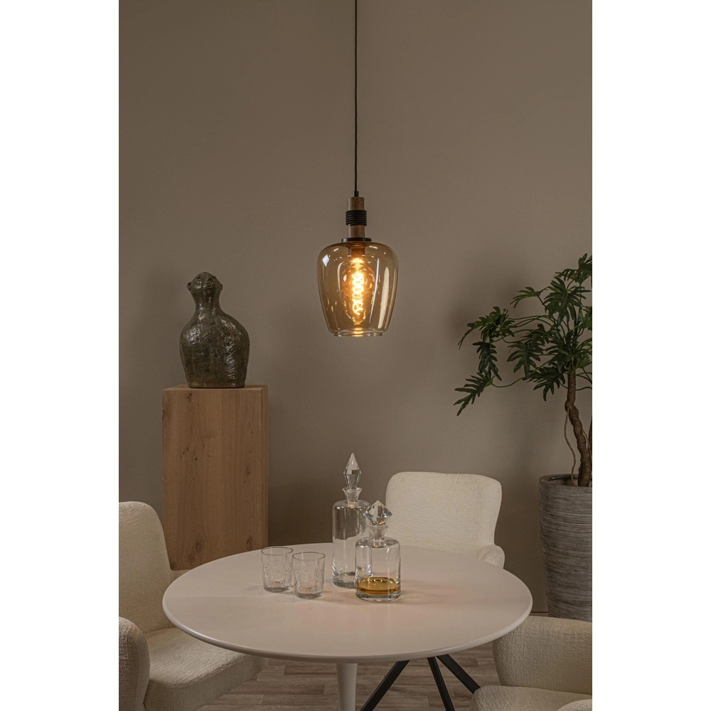 Lampe suspendue Ilona Ø 22cm noir avec verre ambré Lucide 5411212452665