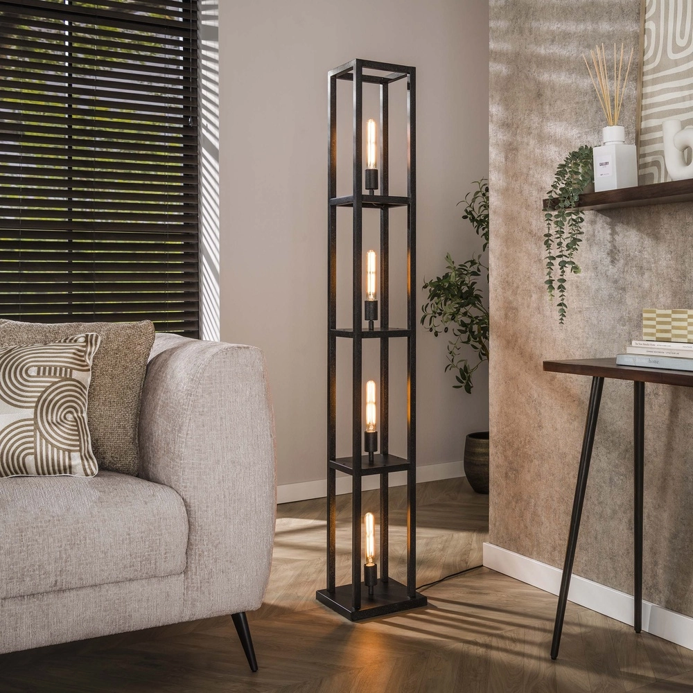 Lampe sur pied noire Quadra carré - 4x E27