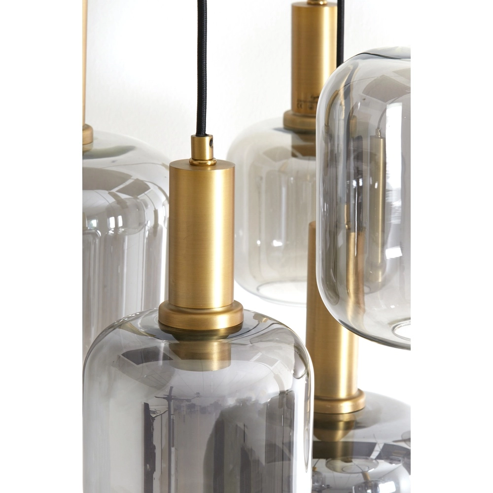 Lampe pendante Vide Lekar 9x E27 - laiton avec verre fumé Light & Living 8717807604592