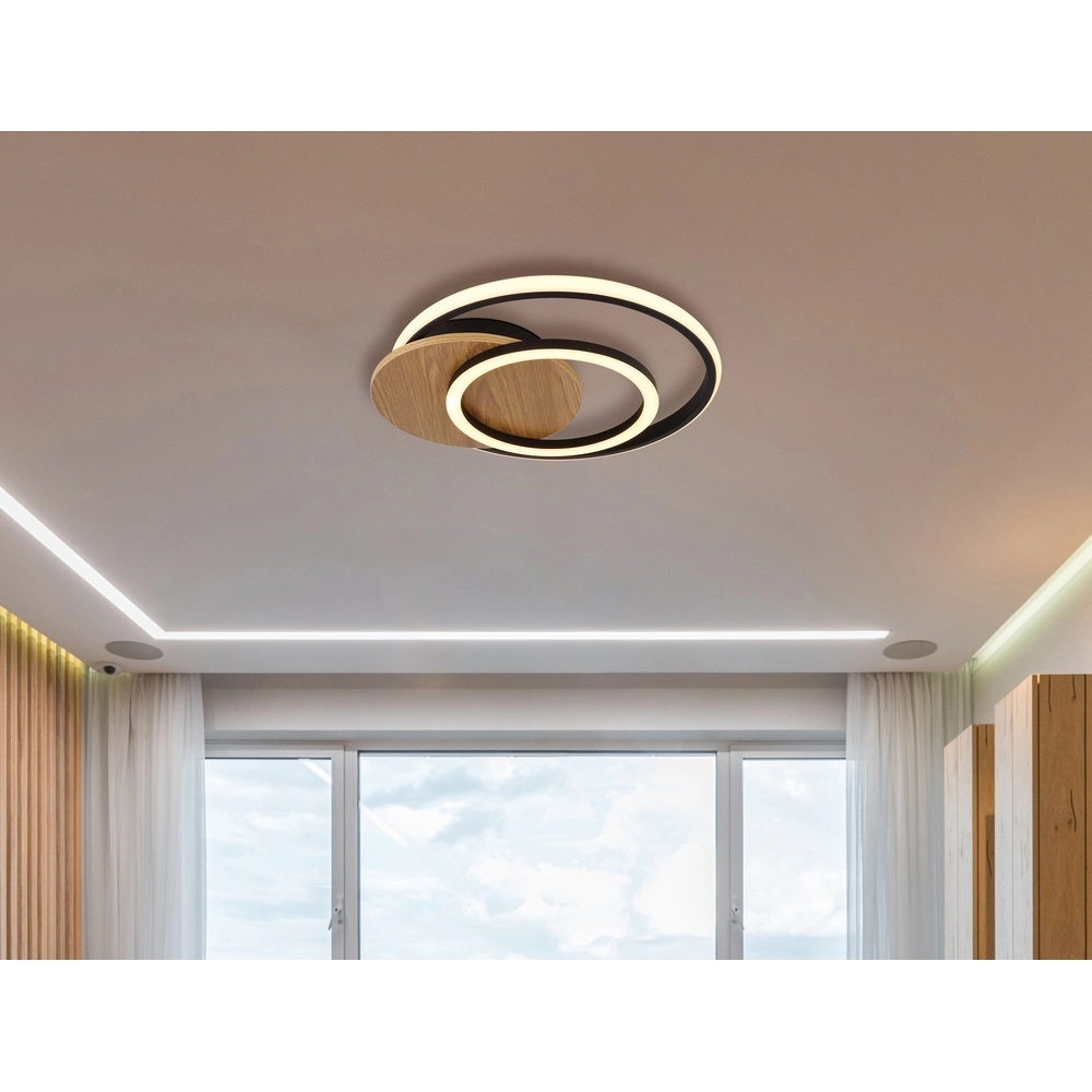 Lampe de plafond à design Julio noir avec bois Globo 9007371471386