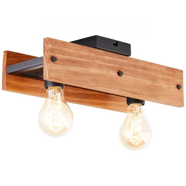 Plafonnier Calandra 2 lumières noir avec bois marron Brilliant 4004353394430