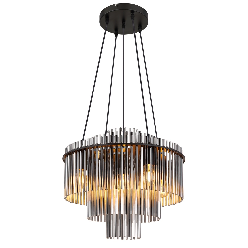 Lampe pendante Ø 50cm Gorley Noir avec tiges en verre fumé