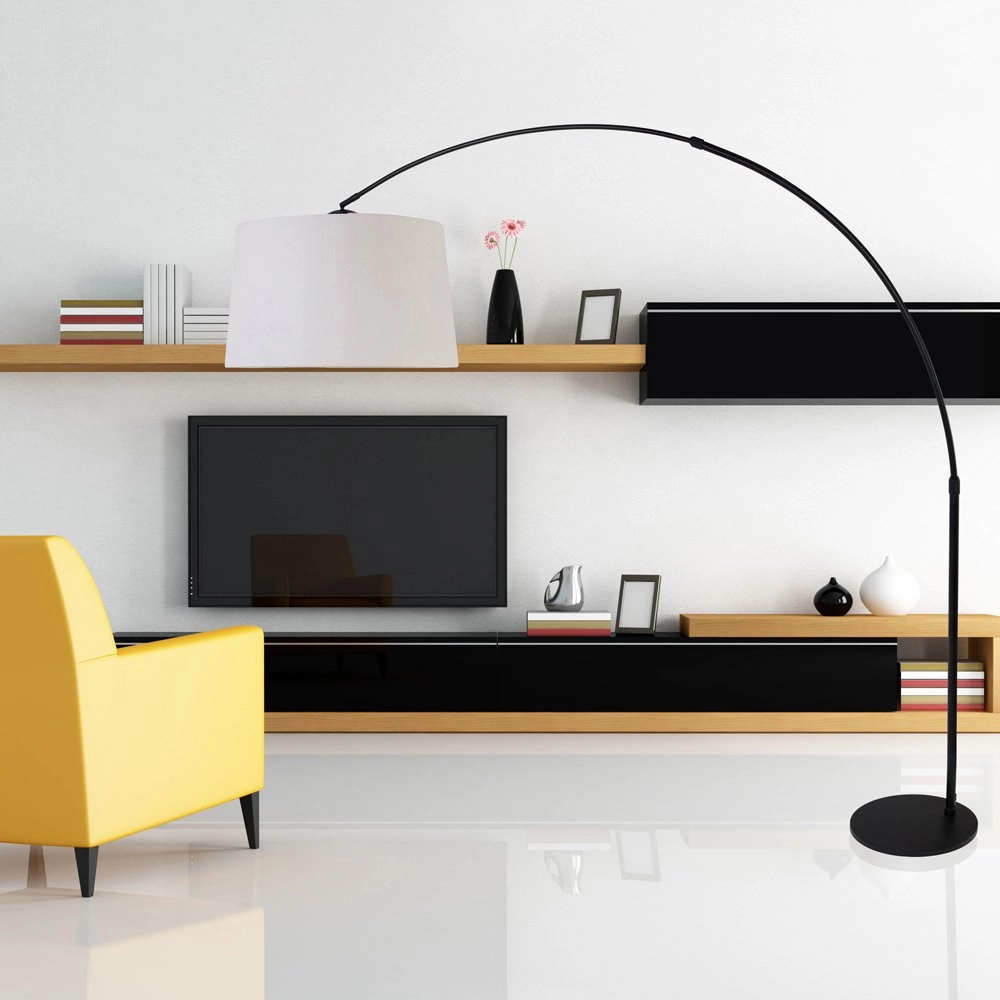 Lampe à arc Stresa noir avec abat-jour en lin blanc Steinhauer 8712746106626