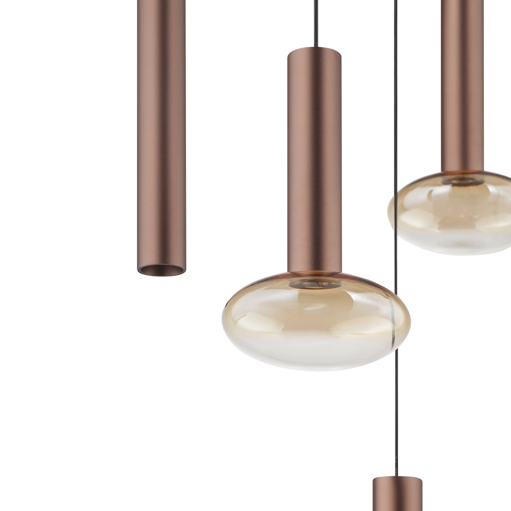 Lampe suspendue Veridian Ø 47 cm brun café avec verre ambré Brilliant 4004353476891