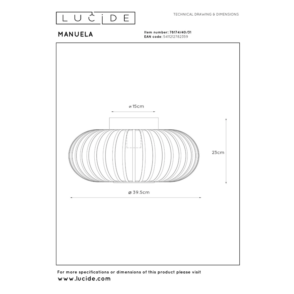 Lampe de plafond Manuela Ø 39,5cm blanc Lucide 5411212782359