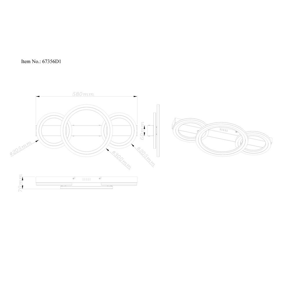 Lampe de plafond Dakari I 3 anneaux noirs Globo 9007371533787