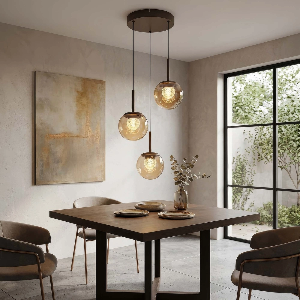 Lampe pendante de conception Solis 3 feux en bronze Ø 35 cm Searchlight 5,05342E+12