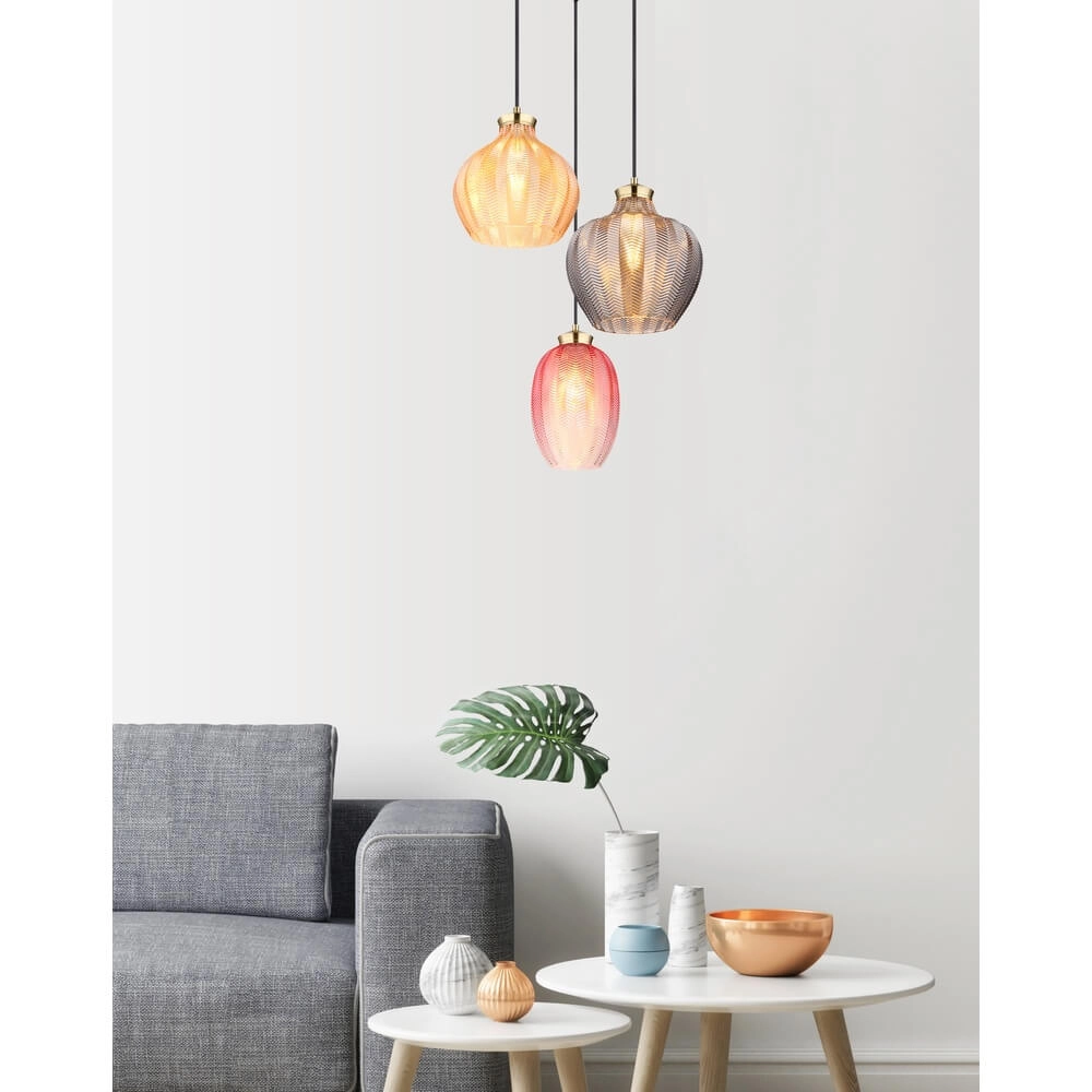 Suspension dorée Jessica avec verre coloré rond Globo 9007371487110