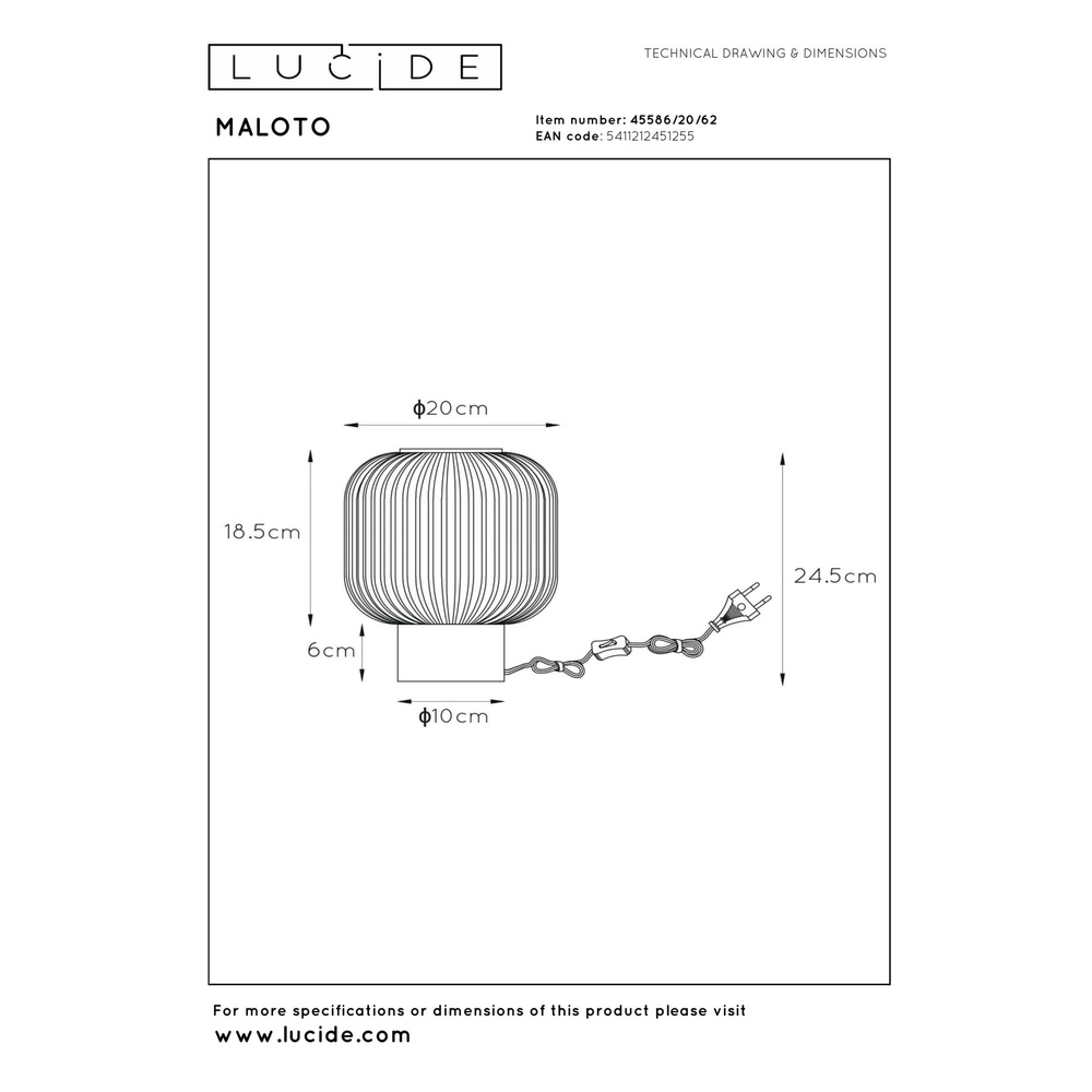 Lampe de table Maloto Ø 20 cm d’ambre Lucide 5411212451255