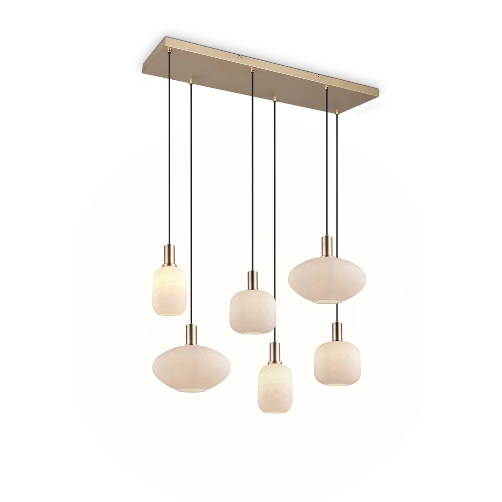 Lampe suspendue à 6 lampes Emelie Or avec verre blanc