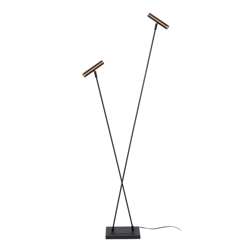 Lampe sur pied à deux lumières Duarte noir avec brun café