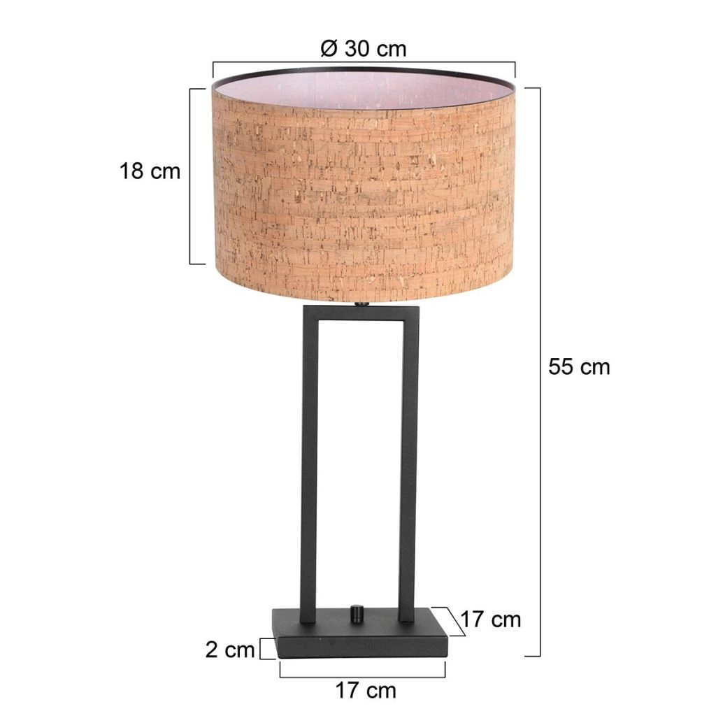 Lampe de table noire Stang avec un chapeau en liège Ø30cm Steinhauer 8712746180602