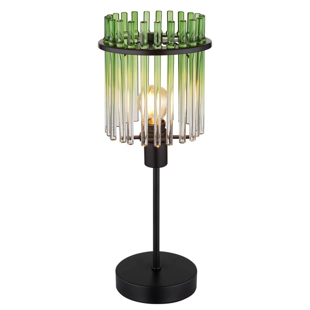 Lampe de table noire Gorley avec verre vert Ø 15cm
