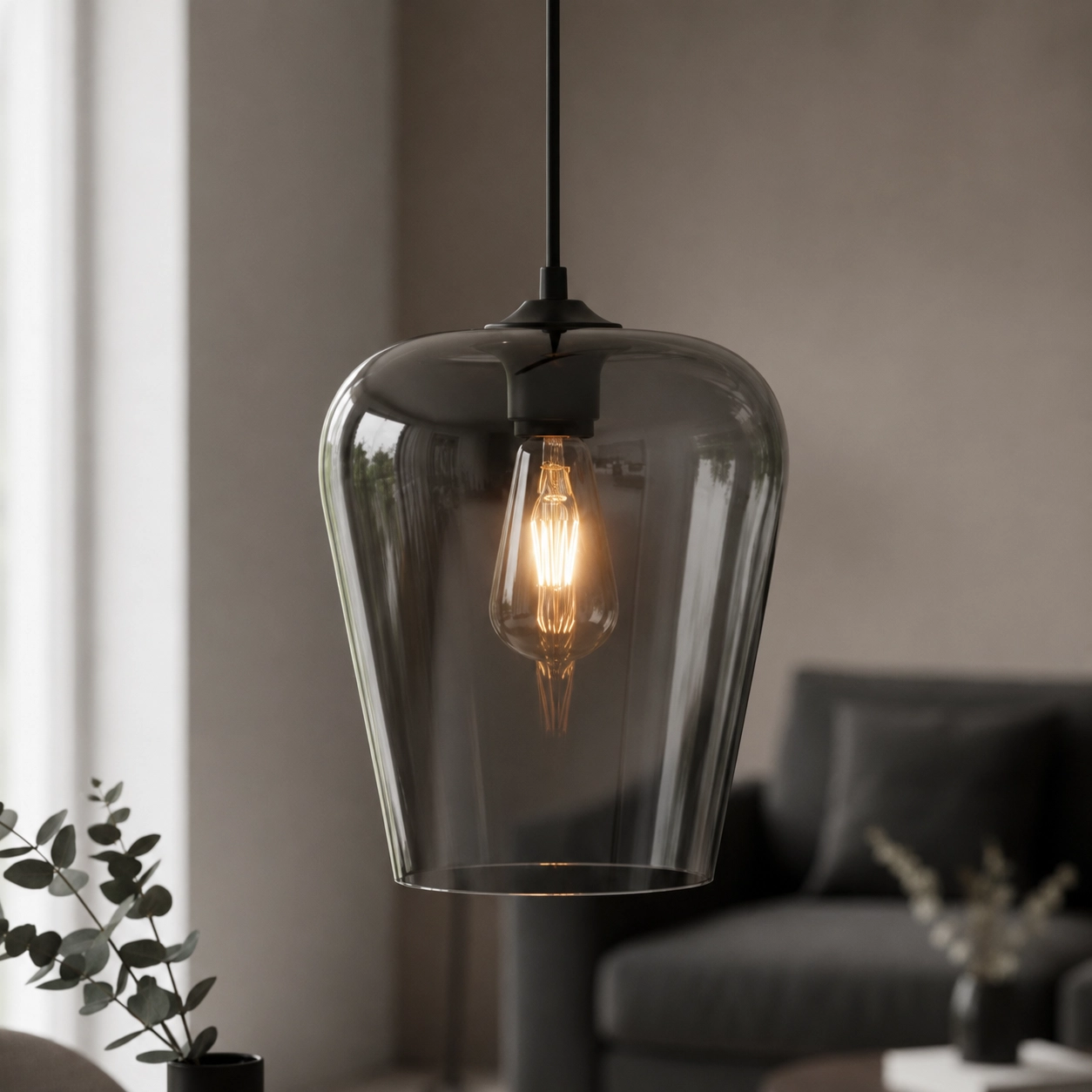 Lampe suspendue Tombo verre fumé Ø 23cm