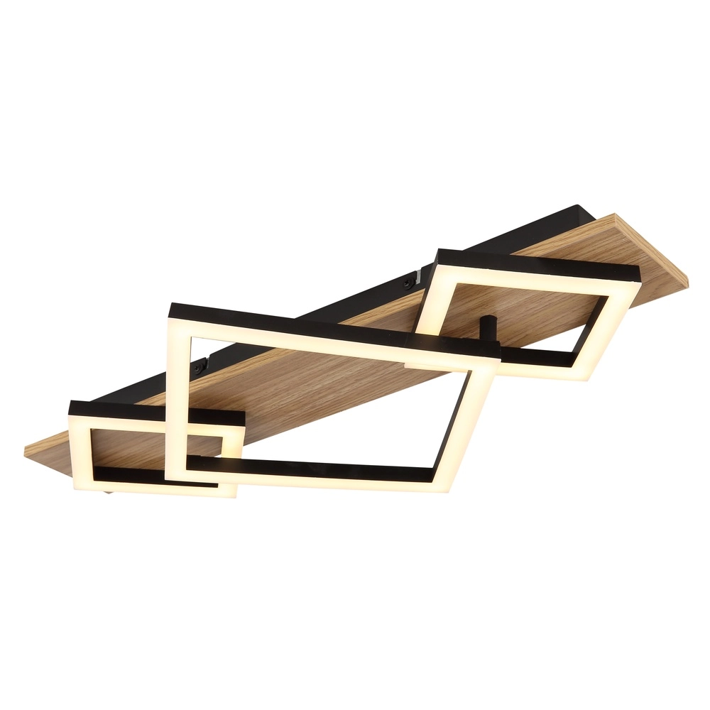 Lampe de plafond Beatrix I 3 carrés noirs avec bois