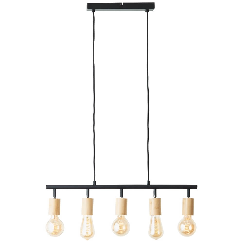 Lampe suspendue 5 lumières Tiffany noir avec du bois