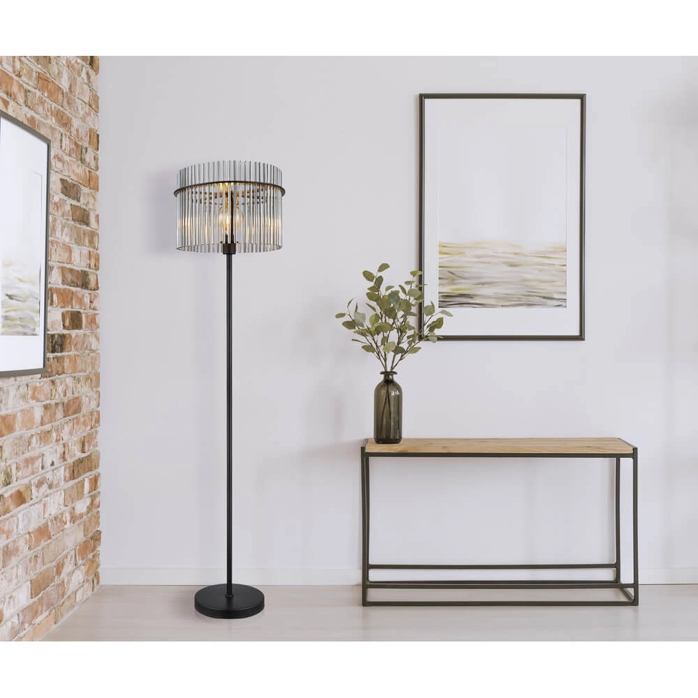 Lampadaire noir Gorley avec verre fumé Ø 38cm Globo 9007371451180