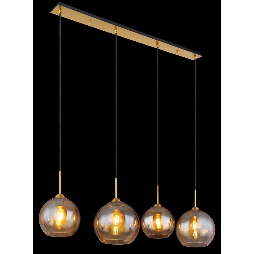 Lampe pendante dorée Jamessa 4 lumières avec verre ambré Globo 9007371432691