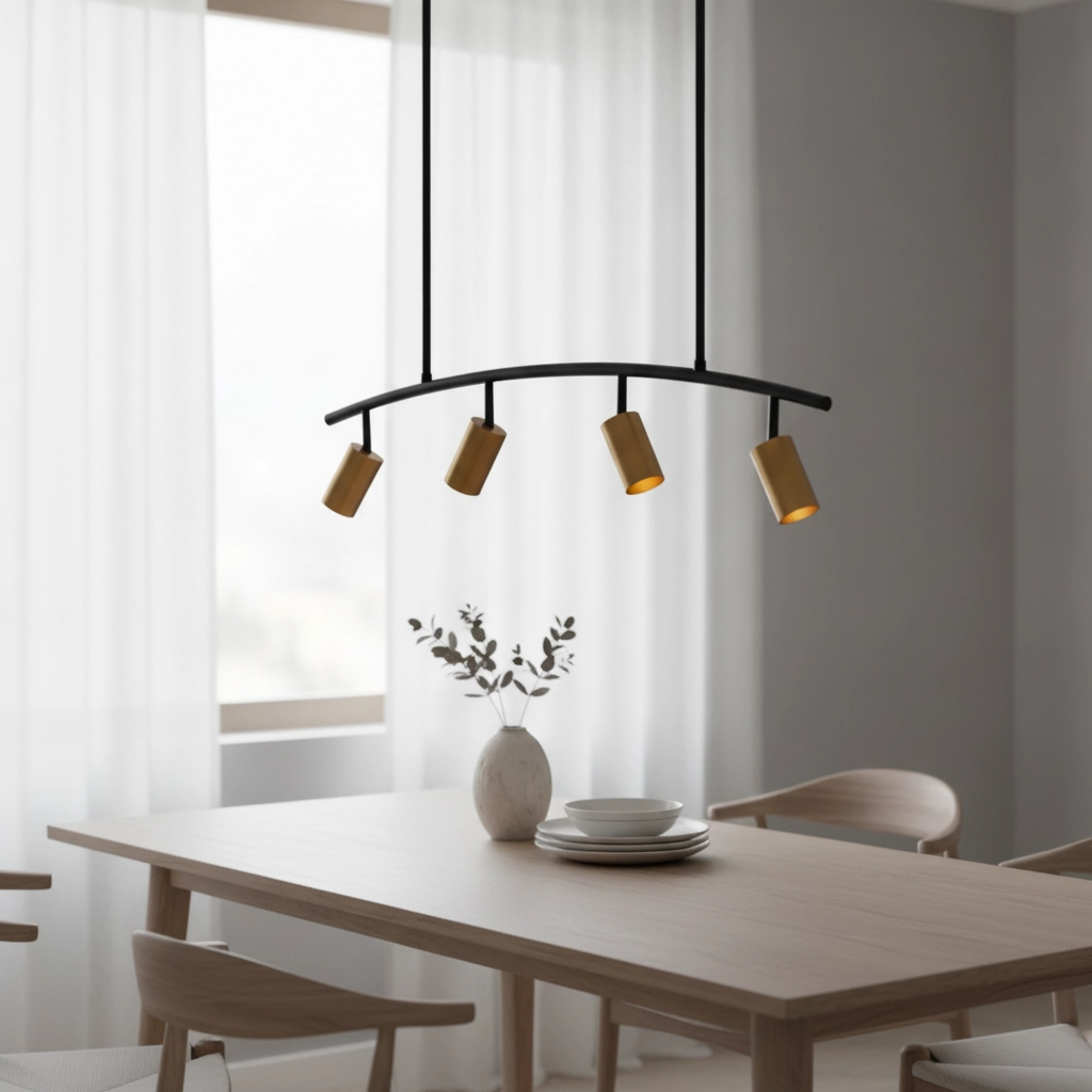 Suspension Pogno Noir 4 lumières avec rond doré