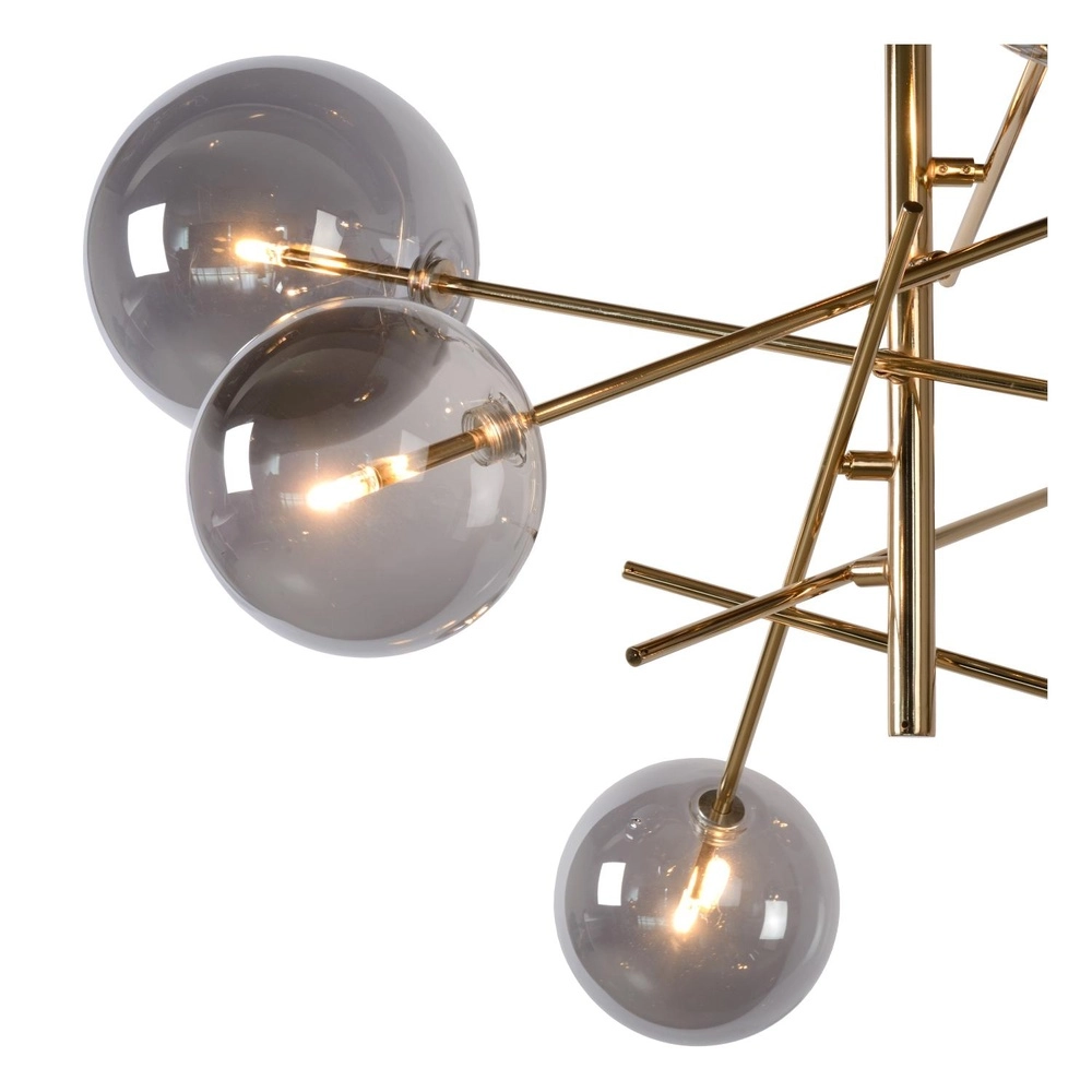 Lampe suspendue à 6 lampes Alara Or avec boules de fumée Lucide 5411212461025