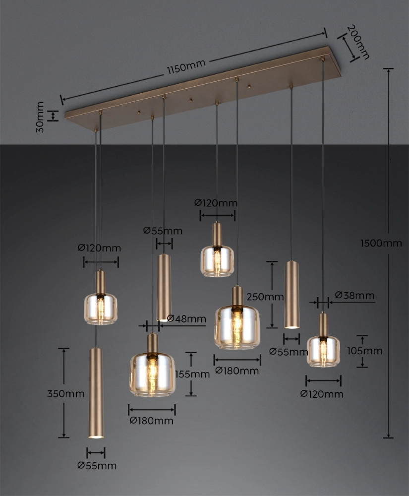 Lampe pendante de conception Mataro 8 lumières (3x GU10) Trio 4017807707724