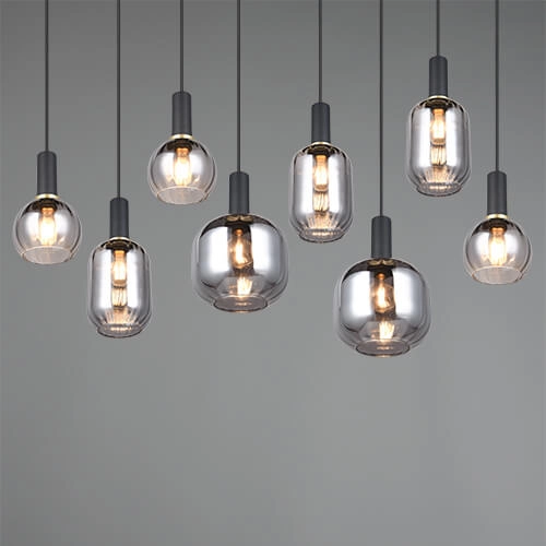 Lampe suspendue pour salle à manger Diva 8 lumières - verre fumé Trio 4017807614589
