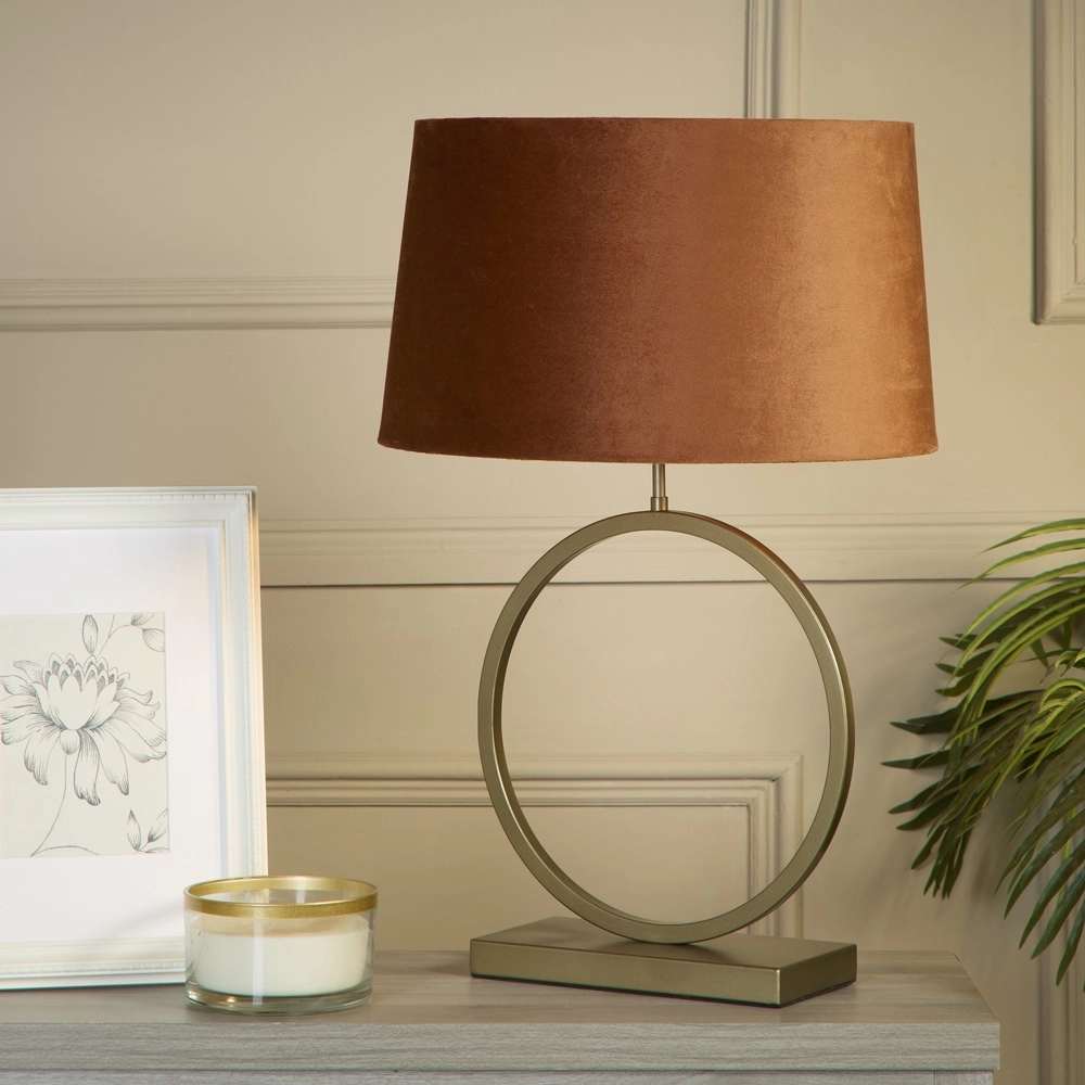 Lampe de table Elegant bronze avec capuchon orange Searchlight 5053423304991