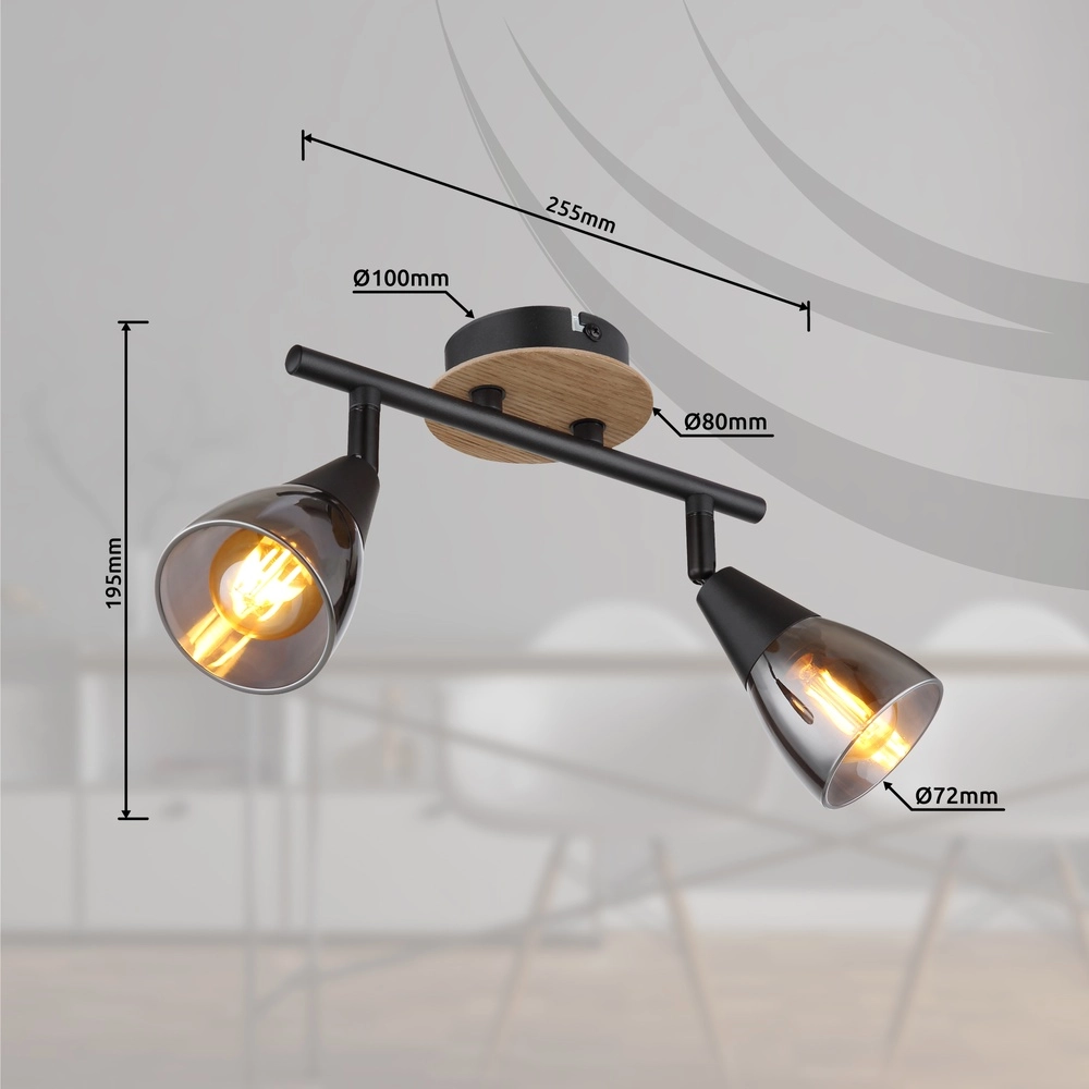 Lampe de plafond à deux lumières Mubby noir avec un aspect bois Globo 9007371445868