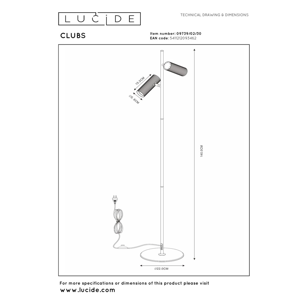 Lampe de pied Clubs Noir Lucide 5411212093462