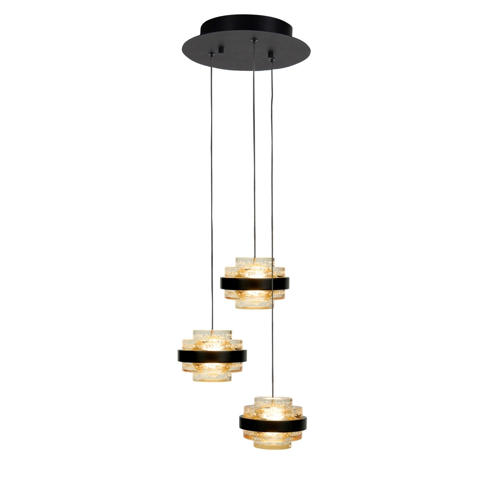 Suspension Dynasty Verre ambré rond noir à 5 lumières Suspension Dynasty Verre ambré rond noir à 5 lumières