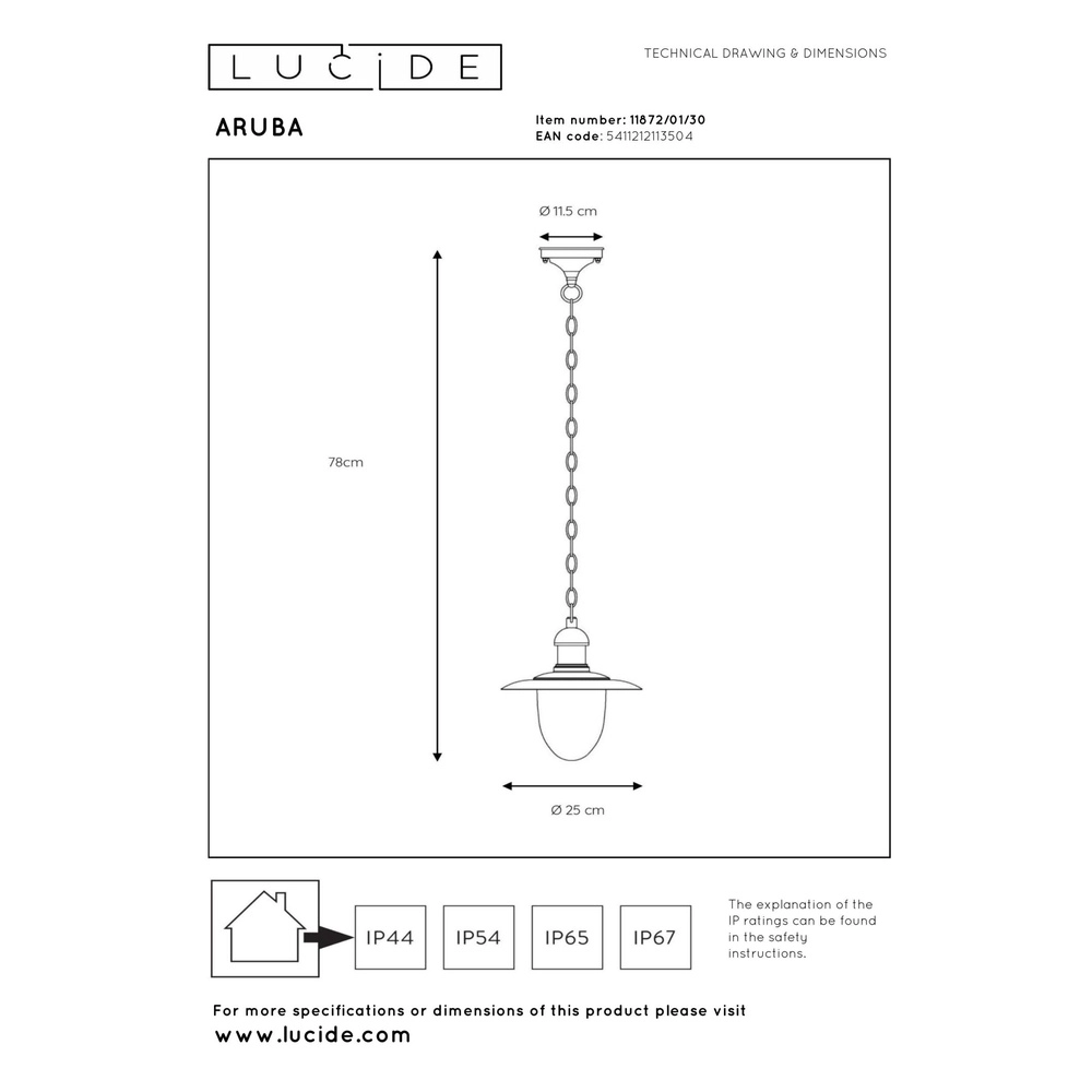 Lampe pendante de campagne Aruba noir Ø 25cm IP44 Lucide 5411212113504