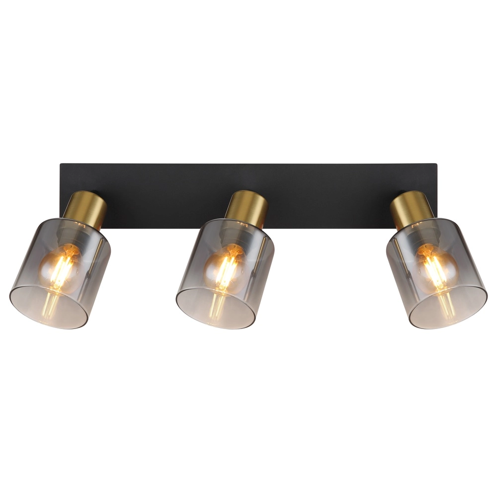 Lampe de plafond à 3 lumières Hollsy noir avec verre fumé Globo 9007371448852