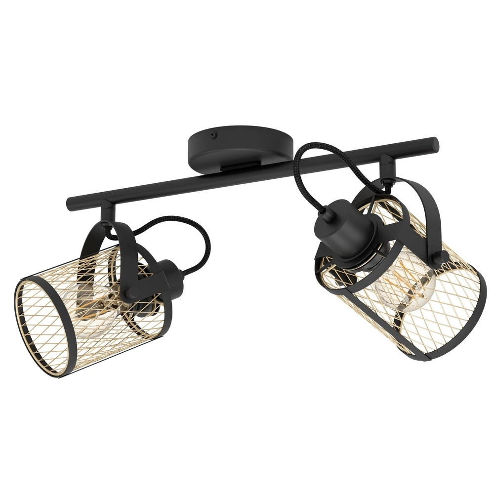 Lampe de plafond à deux lumières Dellow noir avec or