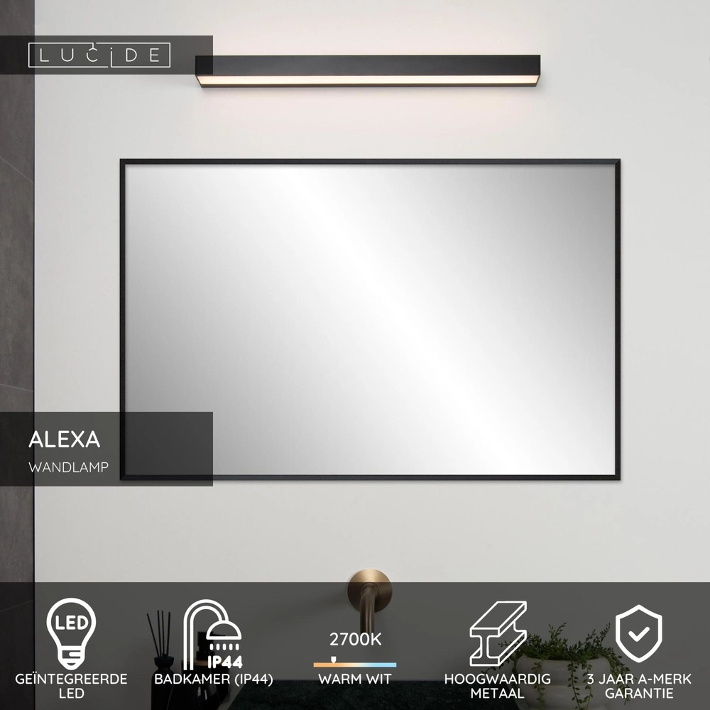 Lampe murale de salle de bain Alexa 60 cm noir - IP44 - 8W Lucide 5411212040527