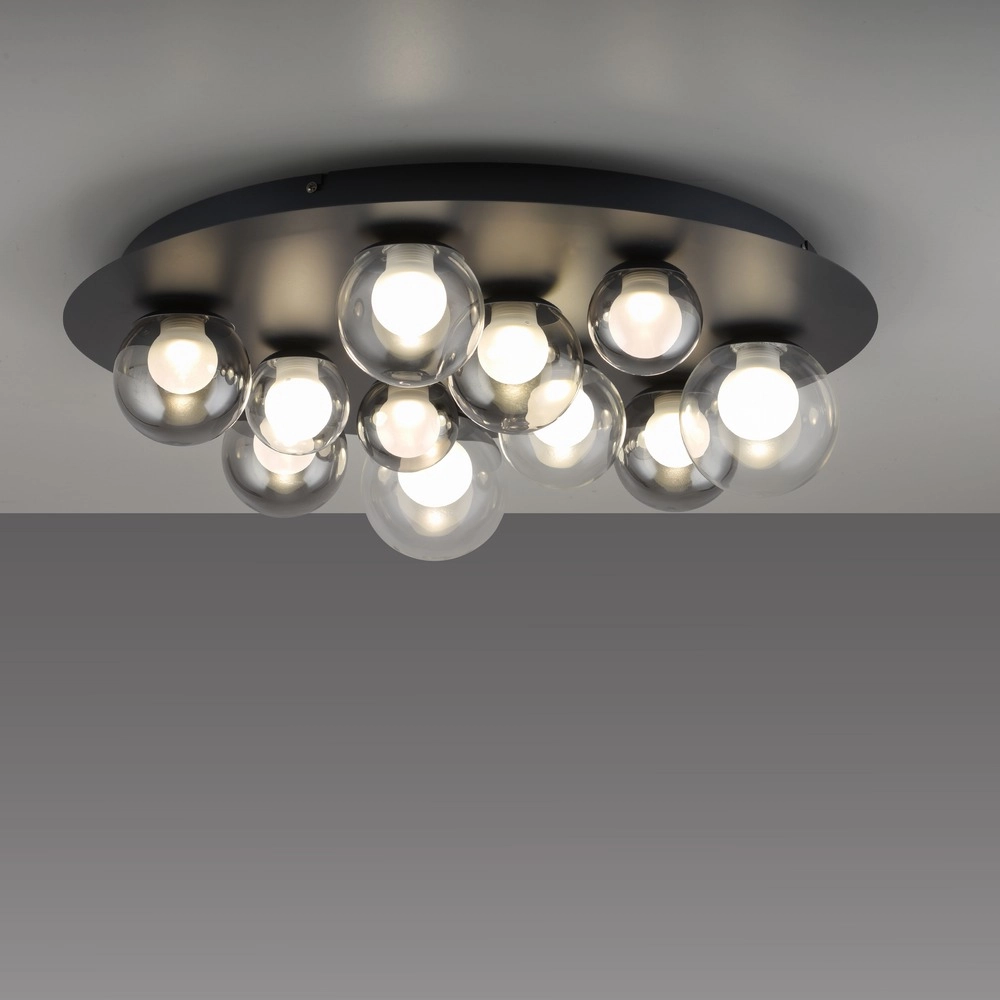 Lampe de plafond à 11 lumières Pure Popup Gris mystique avec verre fumé Paul Neuhaus 4012248397176