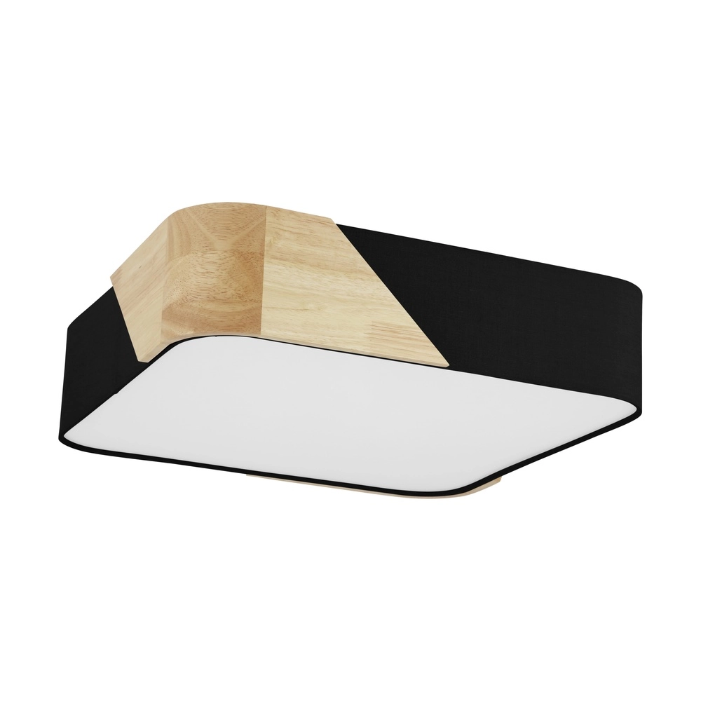 Éclairage de plafond moderne Grimaldino noir avec carré en bois