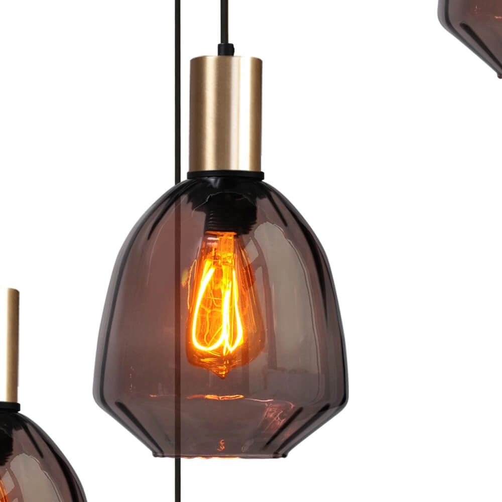 Suspension loft 5 lumières - dorée - Porto avec des lunettes rouges Nicolette Masterlight 8718121271194