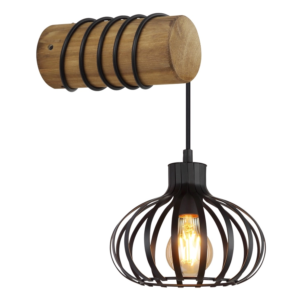 Lampe murale de campagne Caldwell noir avec bois