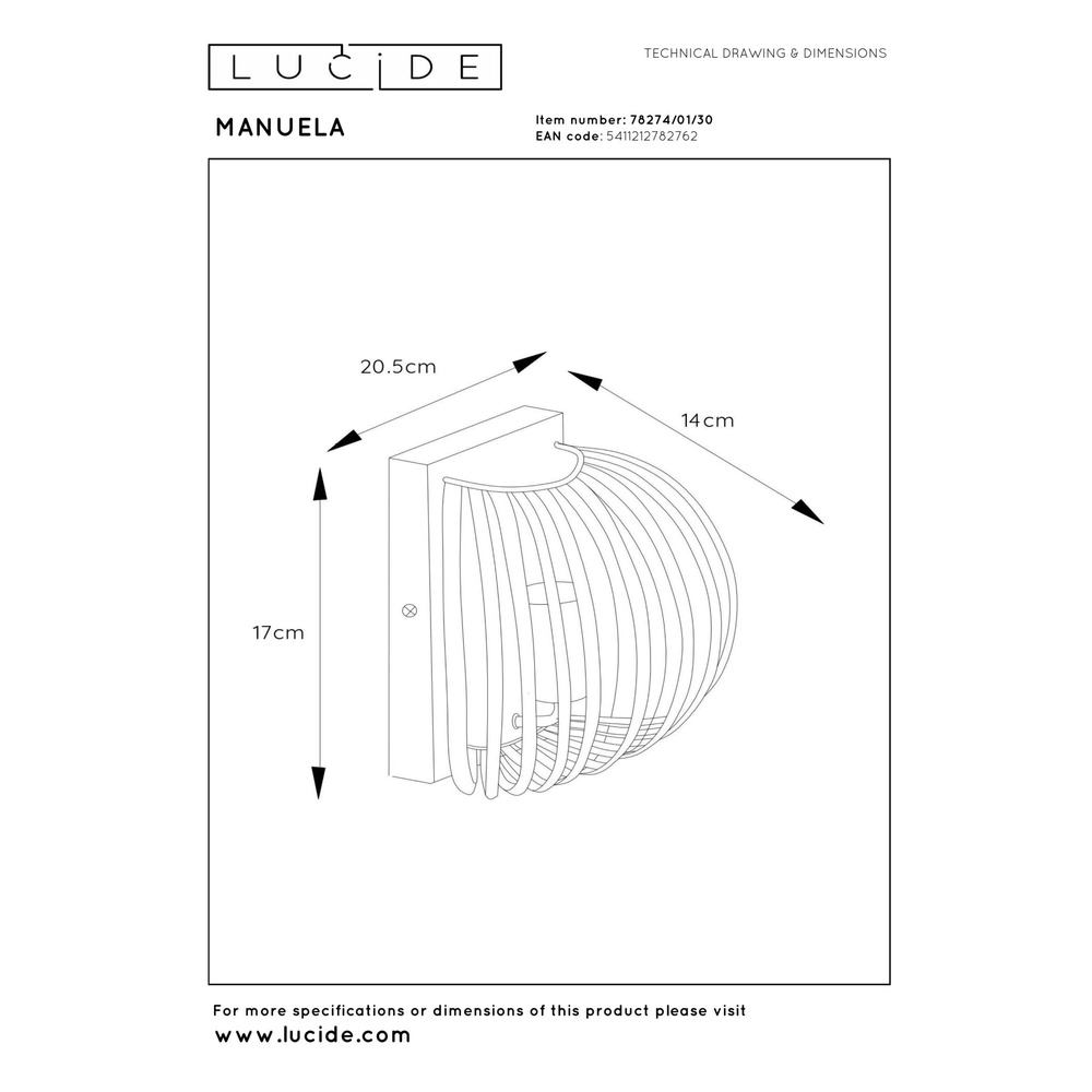 Lampe murale Manuela Noir Lucide 5411212782762